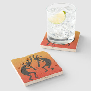 Posavasos De Piedra Kokopelli Southwest Sunset Rustic Travertine