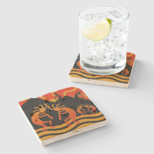 Posavasos De Piedra Kokopelli Southwest Sunset Rustic Travertine