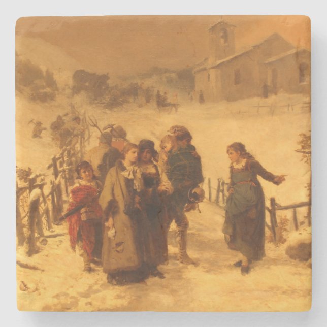 Posavasos De Piedra La avalancha en invierno (por Gerolamo Induno) (Anverso)