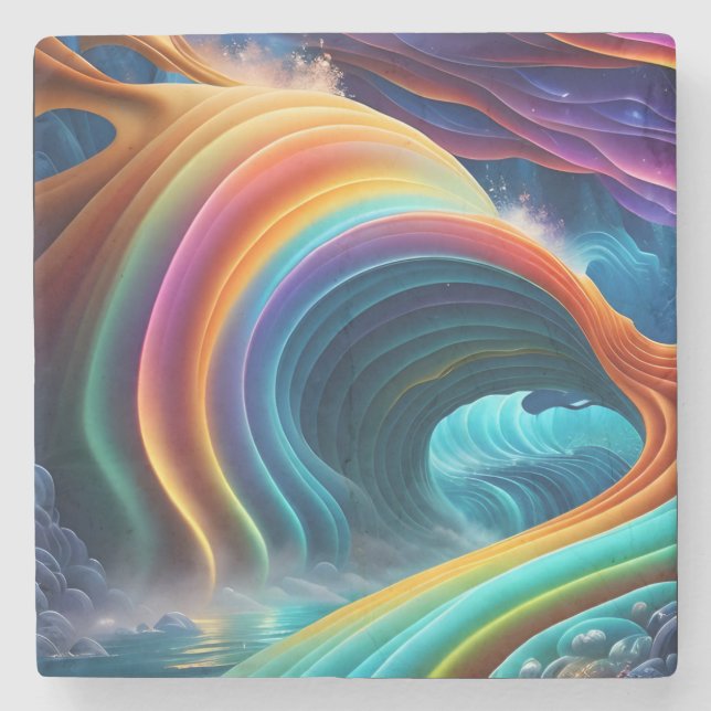 Posavasos De Piedra La brillante y brillante cascada arcoiris (Anverso)