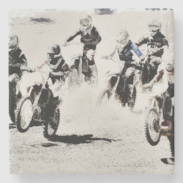Posavasos De Piedra La carrera está activada - Motocross Racers (Anverso)