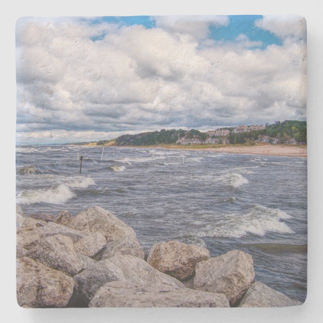 Posavasos De Piedra La costa del lago Michigan (Anverso)