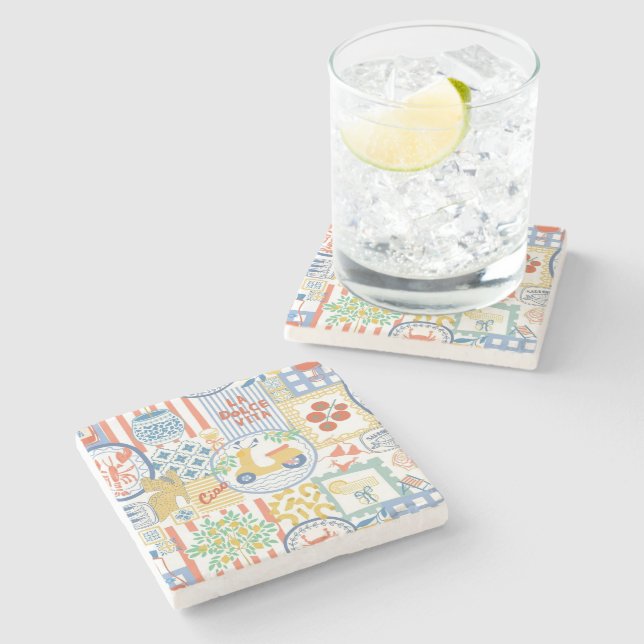 Posavasos De Piedra La Dolce Vita Italian Summer Lemons Mediterranean  (Lateral)