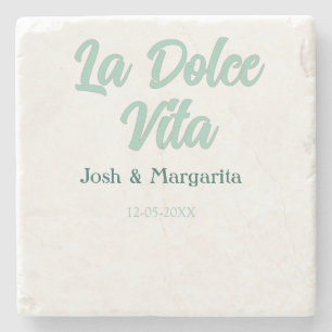 Posavasos De Piedra La Dolce Vita verde azul pastel nombre fecha boda