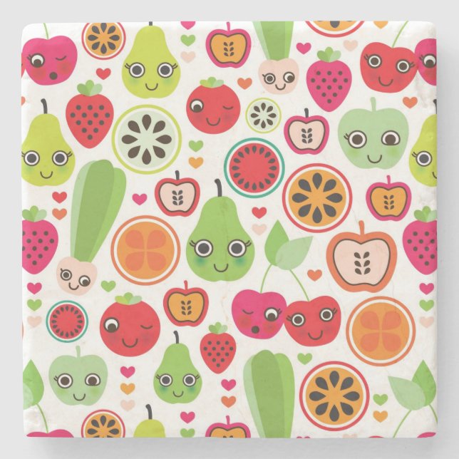 Posavasos De Piedra la fruta embroma la manzana del ilustracion (Anverso)