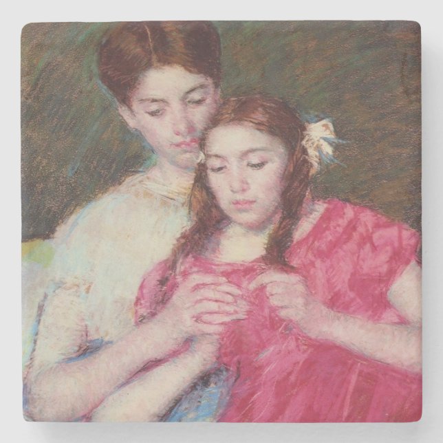Posavasos De Piedra La lección de Crochet (dos hermanas) (Anverso)