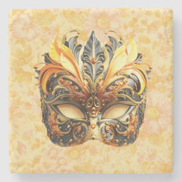 Posavasos De Piedra La máscara de piel amarilla sobre el patrón floral