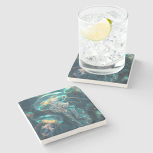 Posavasos De Piedra La medusa transparente en el océano azul