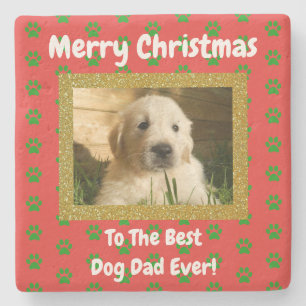 Posavasos De Piedra La Mejor Foto de Mascota de Papá Perro en Navidad