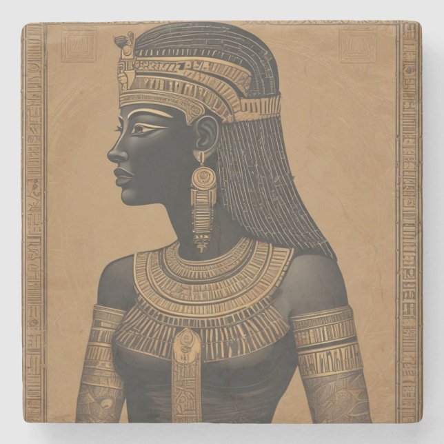 Posavasos De Piedra La montaña rusa de la reina egipcia. Negro y oro. (Anverso)