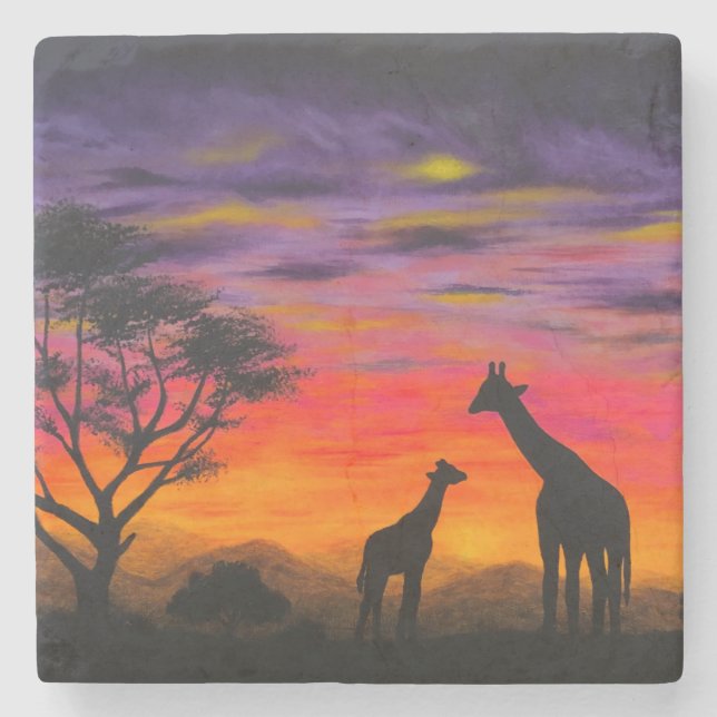 Posavasos De Piedra La montaña rusa "Giraffe Sunset", realizada por lo (Anverso)