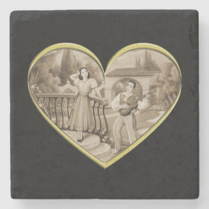 Posavasos De Piedra La pareja de Romance Vintage, el hombre y la mujer