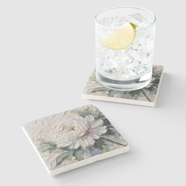 Posavasos De Piedra La Peonía Blanca Impa El Arte (Lateral)