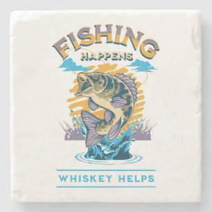 Posavasos De Piedra La pesca sucede. ¡El whisky ayuda!