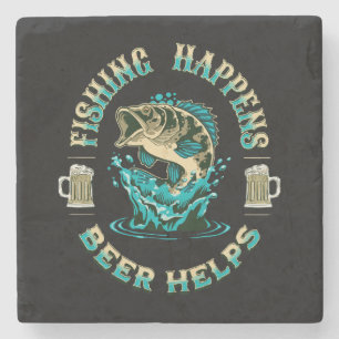 Posavasos De Piedra La pesca sucede. ¡La cerveza ayuda!