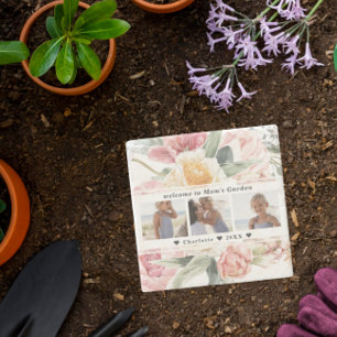 Posavasos De Piedra La piedra del jardín de mamá   Floral Tres Collage
