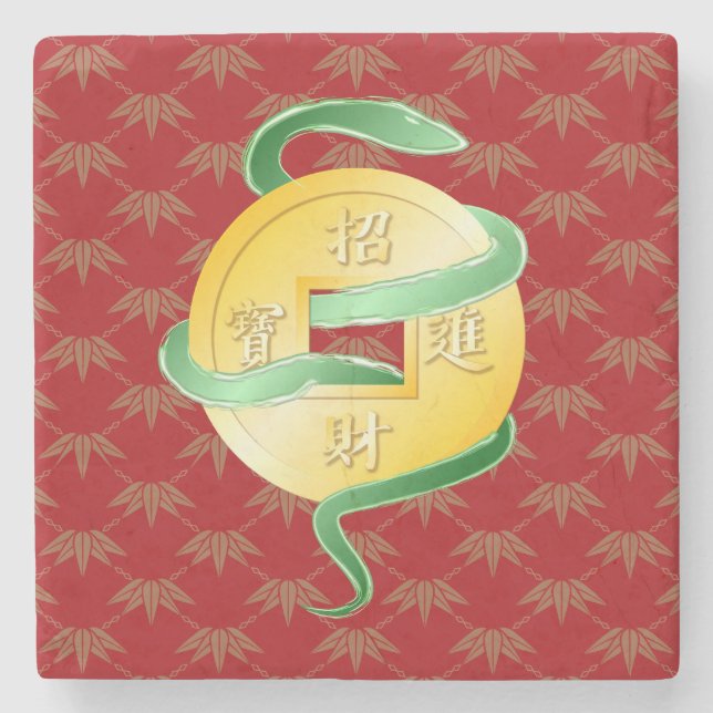 Posavasos De Piedra La riqueza de la serpiente del Año Nuevo Lunar Chi (Anverso)