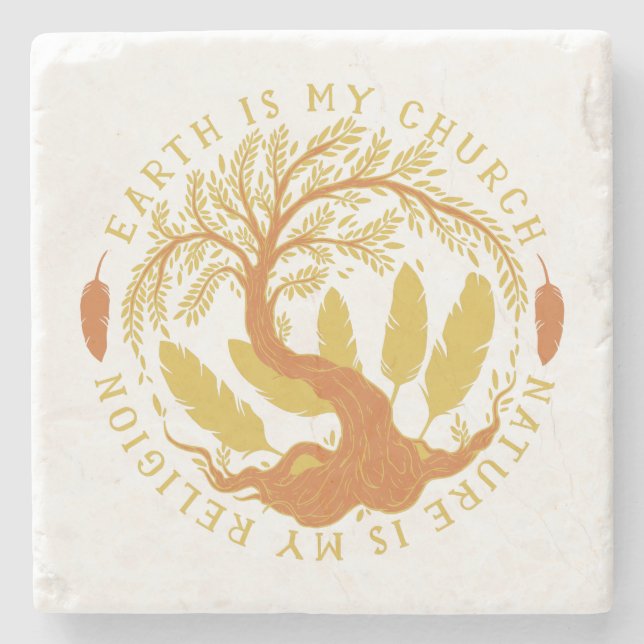 Posavasos De Piedra La Tierra es mi Iglesia, la Naturaleza es mi Relig (Anverso)