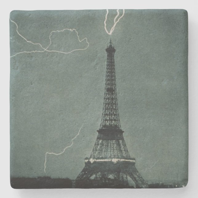 Posavasos De Piedra La Torre Eiffel Golpeada Por El Rayo (Anverso)