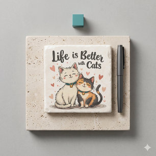 Posavasos De Piedra La vida es mejor con gatos Estética de gatos lindo