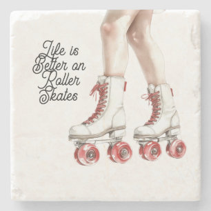 Posavasos De Piedra La vida es mejor con patines sobre ruedas