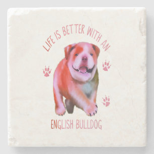 Posavasos De Piedra La Vida Es Mejor Con Un Bulldog Inglés Gracioso