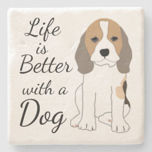 Posavasos De Piedra La vida es mejor con un perro adorable personaliza