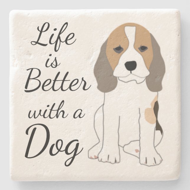 Posavasos De Piedra La vida es mejor con un perro adorable personaliza (Anverso)