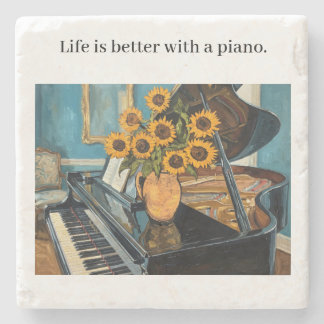 Posavasos De Piedra La vida es mejor con un piano - arte hermoso!