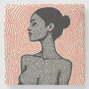 Posavasos De Piedra Laberinto de su despertar: un retrato minimalista