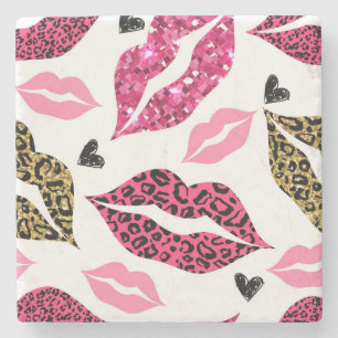 Posavasos De Piedra Labios brillantes: Patrón de moda Leopard