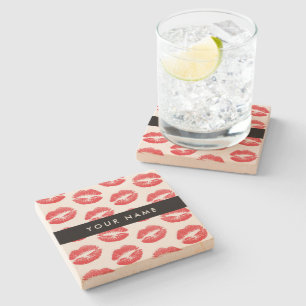 Posavasos De Piedra Labios rojos, besos, pintalabios, tu nombre, perso
