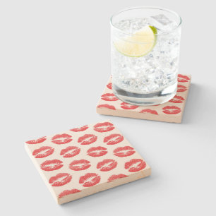 Posavasos De Piedra Labios Rojos, Patrón De Labios, Labios Rojos, Beso