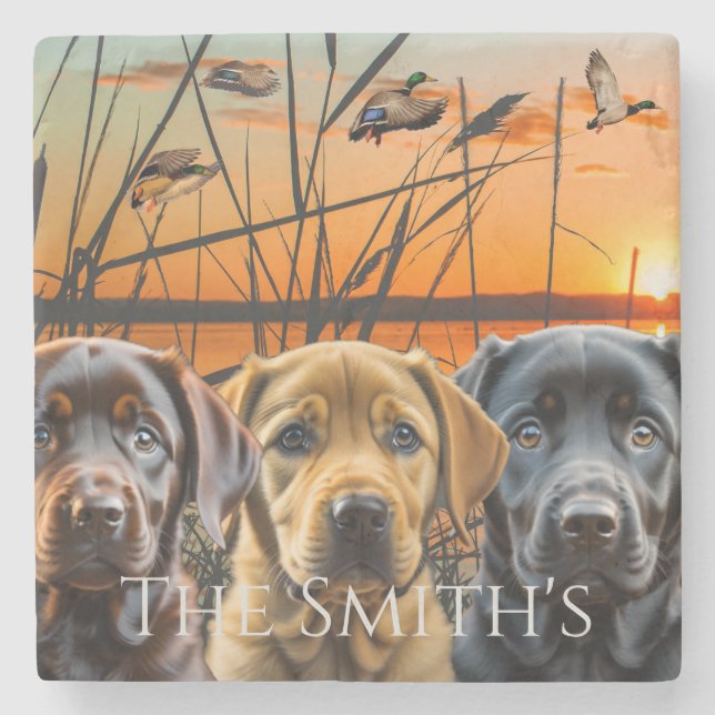 Posavasos De Piedra Labrador Recuperador Puppy Personalizado (Anverso)