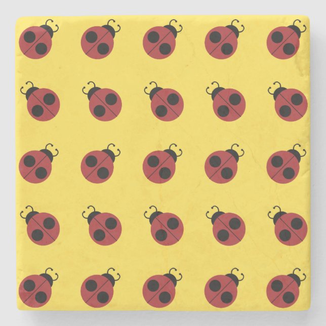 Posavasos De Piedra Ladybug 60s retro fresco amarillo (Anverso)