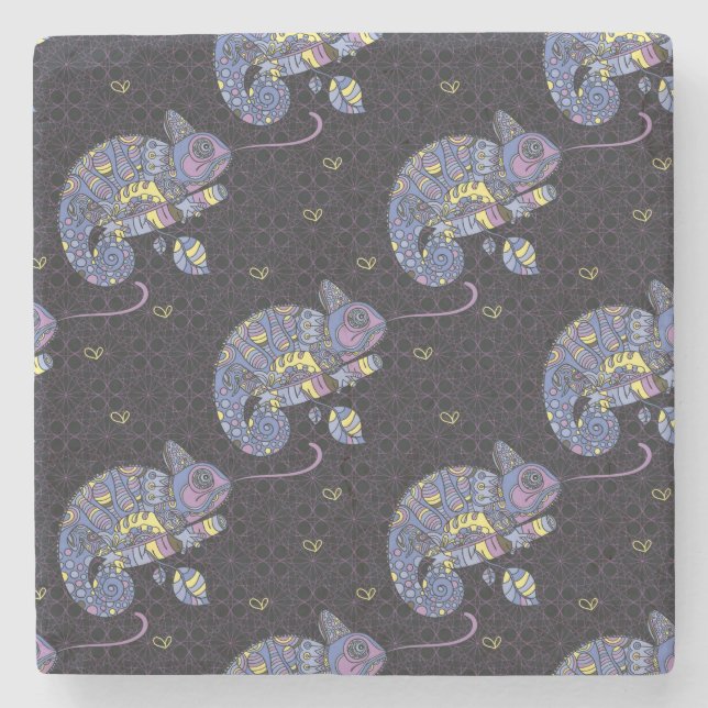 Posavasos De Piedra Lagarto de Zentangle (Anverso)