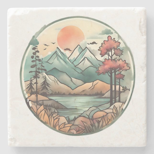 Posavasos De Piedra Lago de montaña Tranquilo (Anverso)