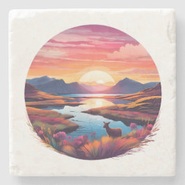 Posavasos De Piedra Lago Ewe Sunset En Escocia