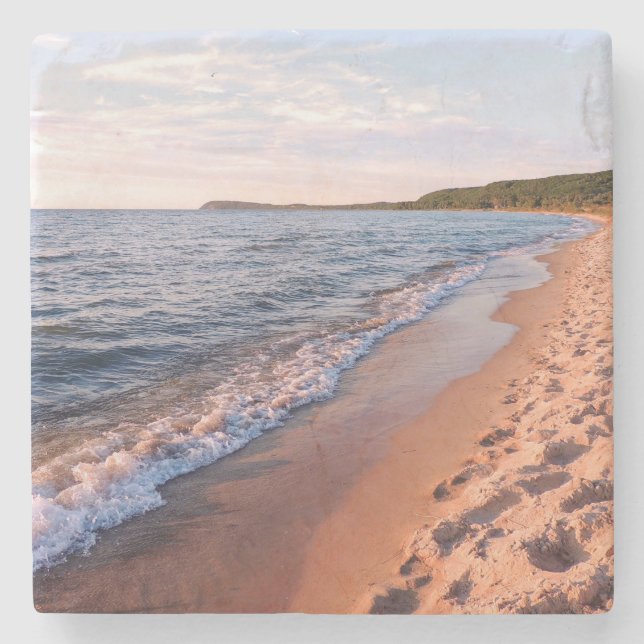 Posavasos De Piedra Lago Michigan y buen puerto (Anverso)