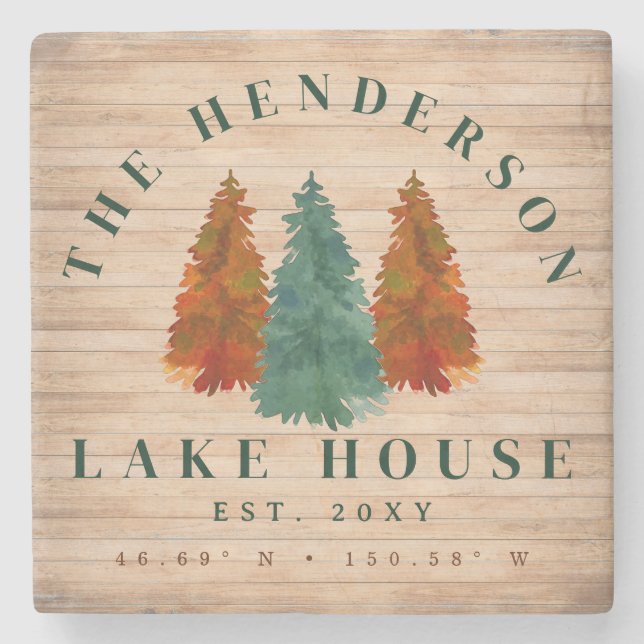 Posavasos De Piedra Lake House Rustic Lake House Árboles acuáticos (Anverso)