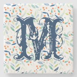 Posavasos De Piedra Láminas de acuarela botánica de color monogramo