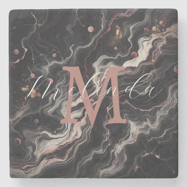 Posavasos De Piedra Láminas simples de mármol negro y vajilla de grani (Anverso)