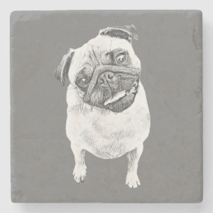 Posavasos De Piedra Lápiz Adorable Happy Pug Marble Coaster