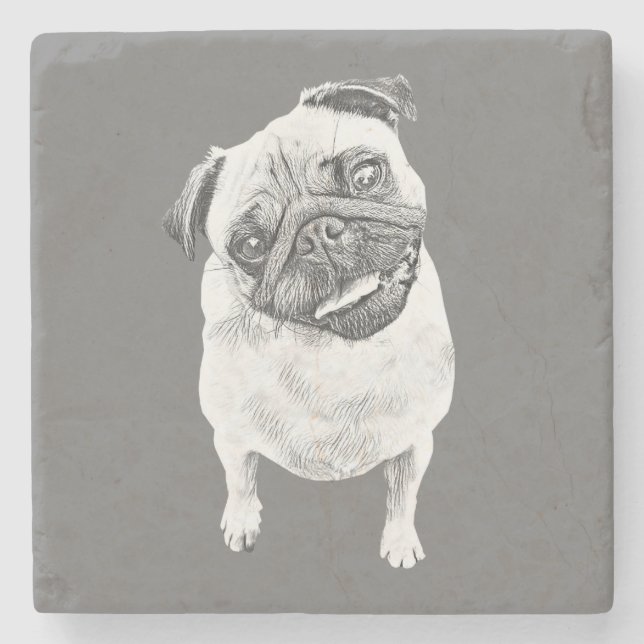 Posavasos De Piedra Lápiz Adorable Happy Pug Marble Coaster (Anverso)