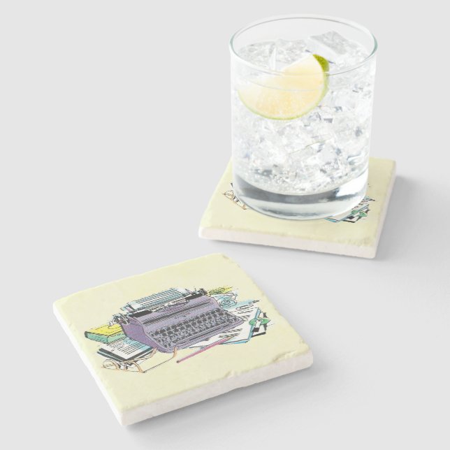 Posavasos De Piedra Lápiz de papel de máquina de escribir herramientas (Lateral)