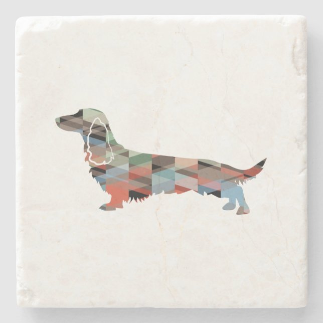 Posavasos De Piedra Larga vida haitiana Dachshund Geo Silhouette Plaid (Anverso)