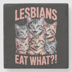 Posavasos De Piedra Las lesbianas comen qué gato divertido Lesbiana Or