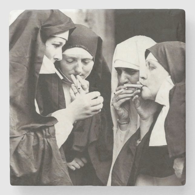 Posavasos De Piedra Las monjas fumando una foto de época (Anverso)
