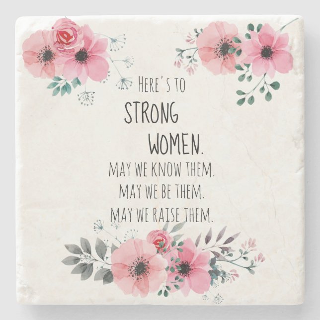 Posavasos De Piedra Las mujeres fuertes citan la flor acuarela (Anverso)