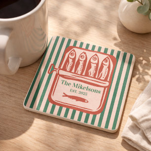 Posavasos De Piedra Lata de sardinas retro personalizada para familia 